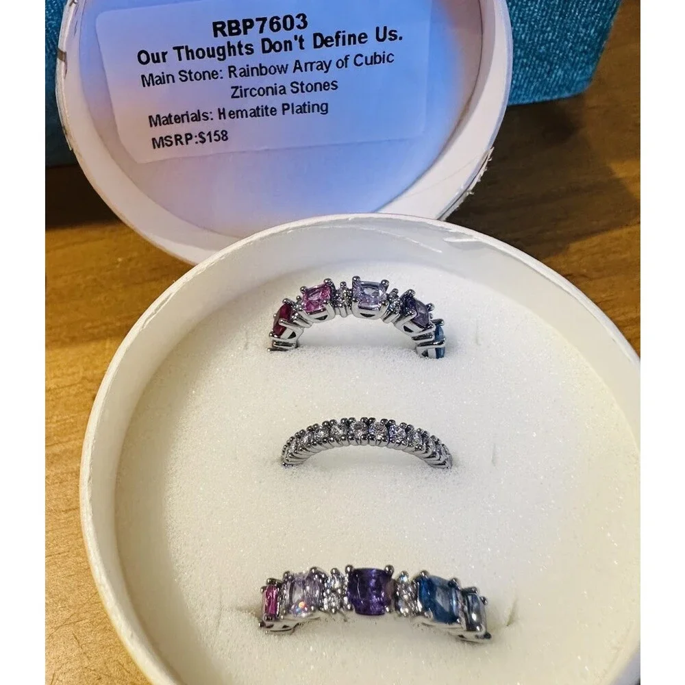 Bomb Party RBP7603 Our Thoughts Don’t Define Us Ring Size 5 Rainbow CZ MHA